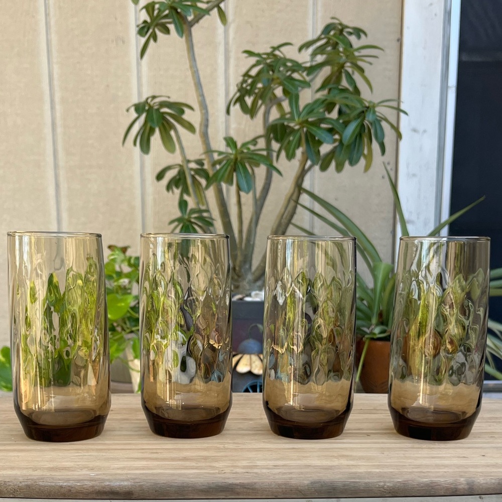 Vintage Set of 4 Libbey Brown Optic Swirl Tumblers